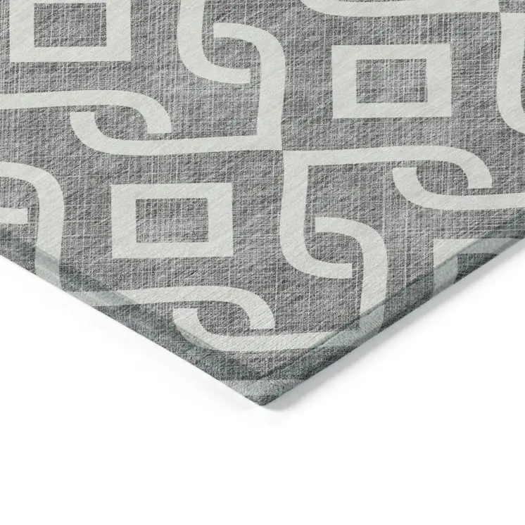10' X 14' Gray And Ivory Geometric Washable Indoor Outdoor Area Rug