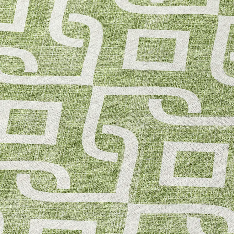 8' Green And Ivory Round Geometric Washable Indoor Outdoor Area Rug