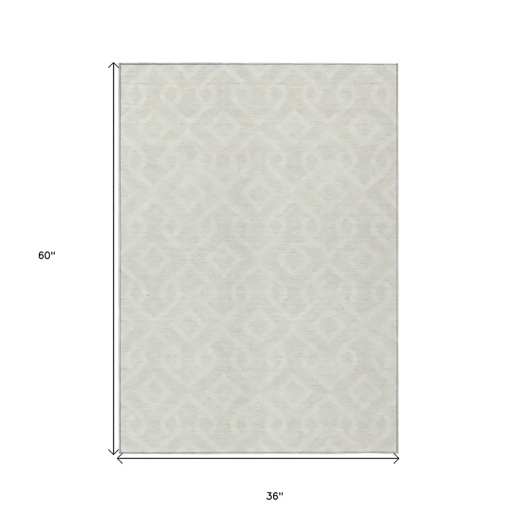 3' X 5' Ivory And Light Gray Geometric Washable Indoor Outdoor Area Rug