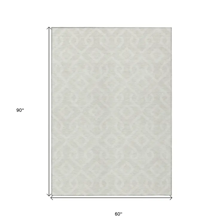 5' X 8' Ivory And Light Gray Geometric Washable Indoor Outdoor Area Rug