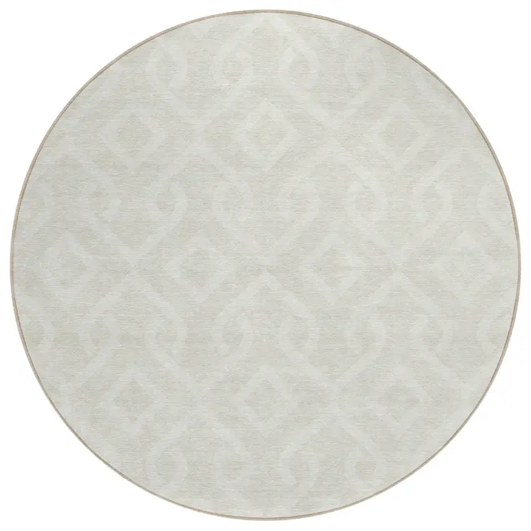 8' Ivory And Light Gray Round Geometric Washable Indoor Outdoor Area Rug