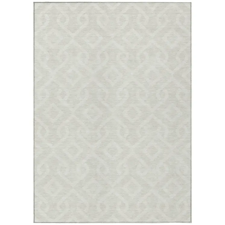 8' X 10' Ivory And Light Gray Geometric Washable Indoor Outdoor Area Rug