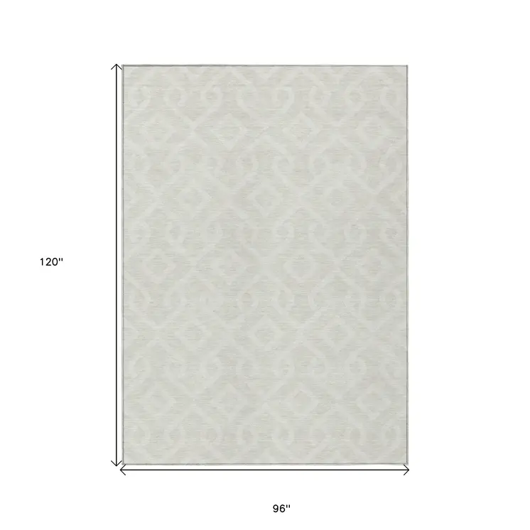 8' X 10' Ivory And Light Gray Geometric Washable Indoor Outdoor Area Rug