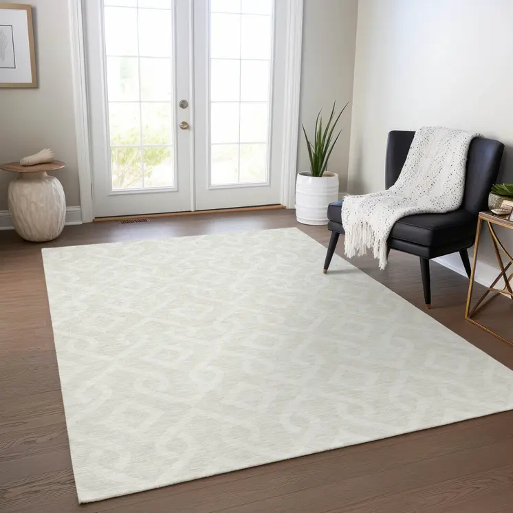 8' X 10' Ivory And Light Gray Geometric Washable Indoor Outdoor Area Rug