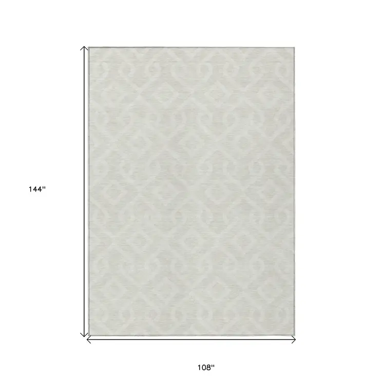 9' X 12' Ivory And Light Gray Geometric Washable Indoor Outdoor Area Rug