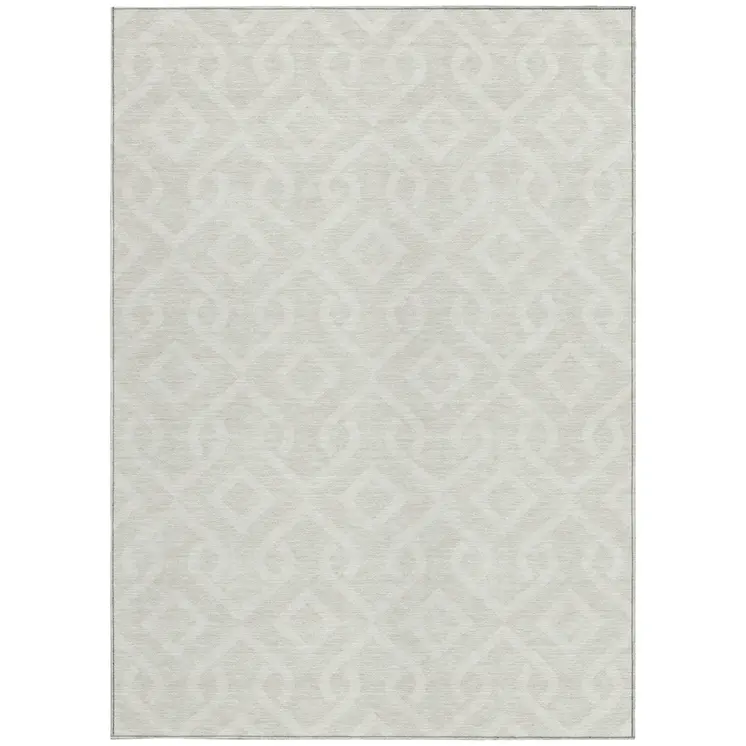 10' X 14' Ivory And Light Gray Geometric Washable Indoor Outdoor Area Rug