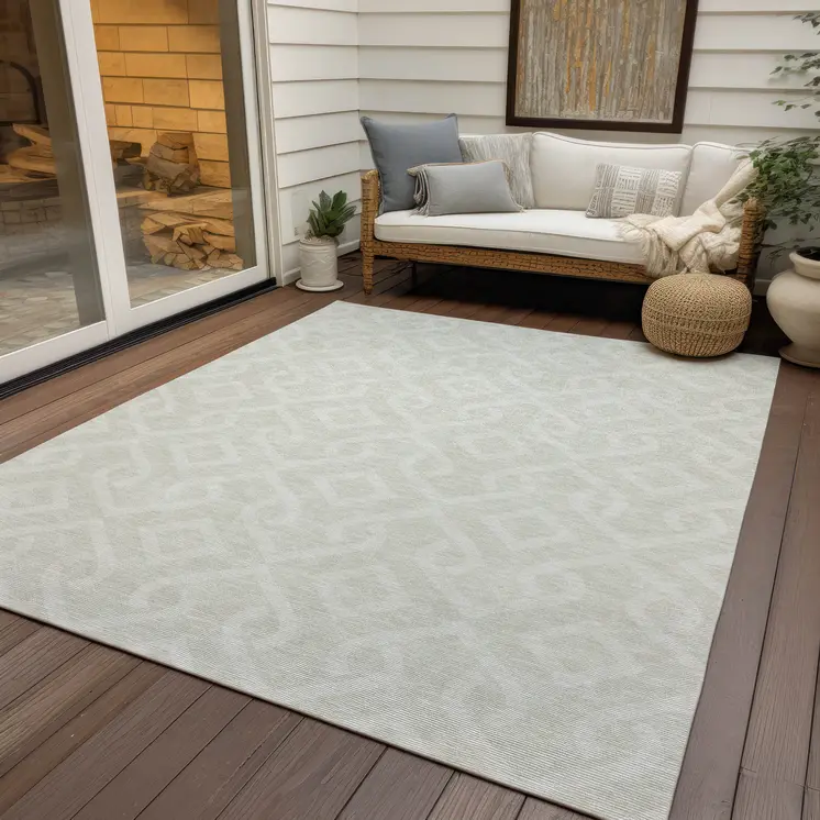 10' X 14' Ivory And Light Gray Geometric Washable Indoor Outdoor Area Rug