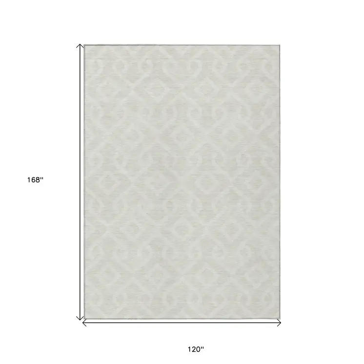 10' X 14' Ivory And Light Gray Geometric Washable Indoor Outdoor Area Rug
