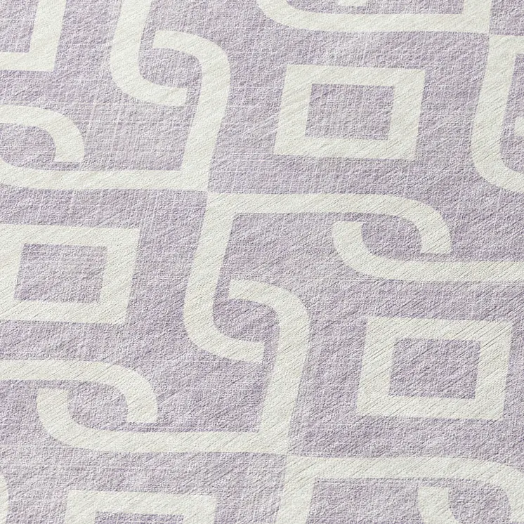 8' Lavender And Ivory Round Geometric Washable Indoor Outdoor Area Rug