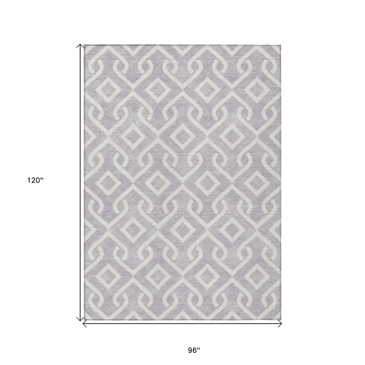 8' X 10' Lavender And Ivory Geometric Washable Indoor Outdoor Area Rug