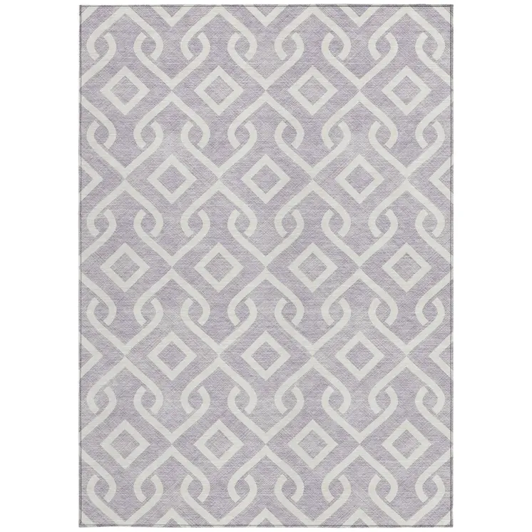 9' X 12' Lavender And Ivory Geometric Washable Indoor Outdoor Area Rug