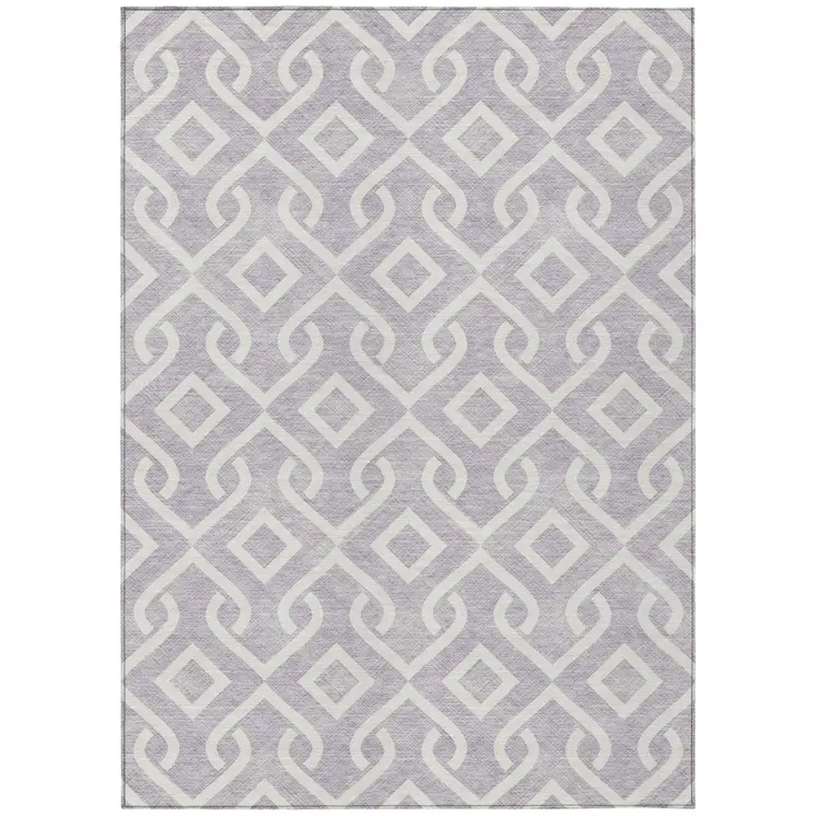 9' X 12' Lavender And Ivory Geometric Washable Indoor Outdoor Area Rug