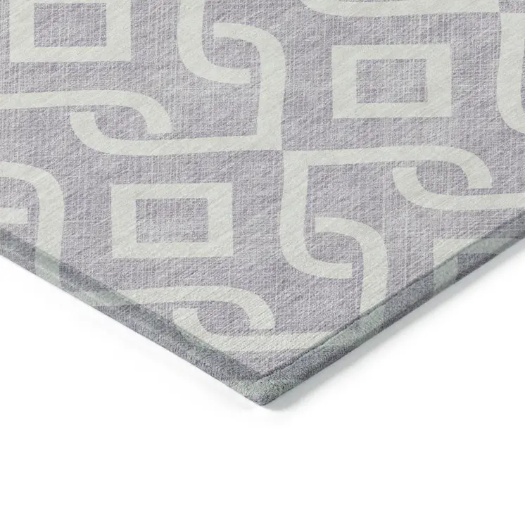 9' X 12' Lavender And Ivory Geometric Washable Indoor Outdoor Area Rug