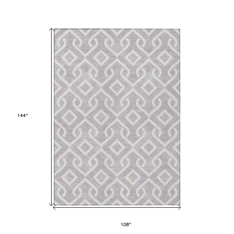 9' X 12' Lavender And Ivory Geometric Washable Indoor Outdoor Area Rug