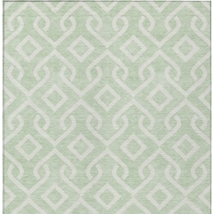3' X 5' Mint Green And Ivory Geometric Washable Indoor Outdoor Area Rug