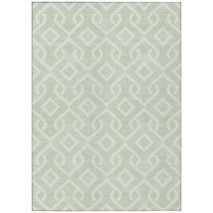 3' X 5' Mint Green And Ivory Geometric Washable Indoor Outdoor Area Rug