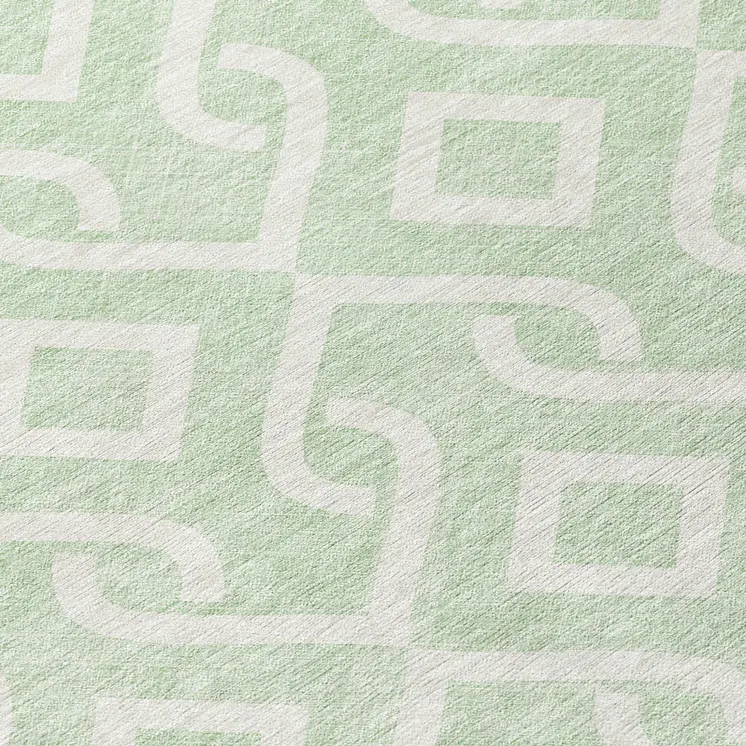 8' Mint Green And Ivory Round Geometric Washable Indoor Outdoor Area Rug