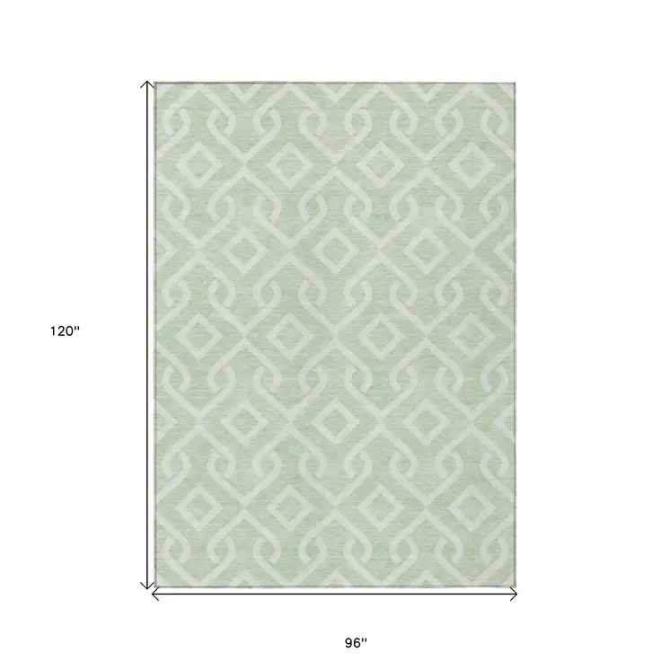 8' X 10' Mint Green And Ivory Geometric Washable Indoor Outdoor Area Rug