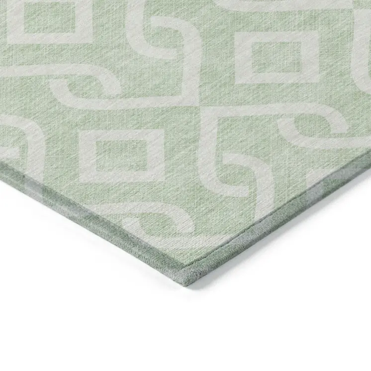 10' X 14' Mint Green And Ivory Geometric Washable Indoor Outdoor Area Rug