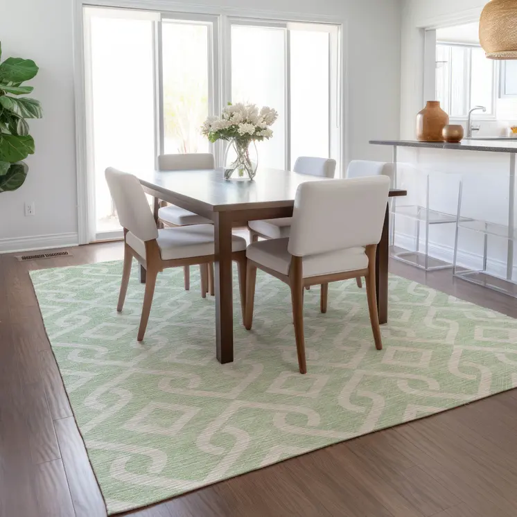 10' X 14' Mint Green And Ivory Geometric Washable Indoor Outdoor Area Rug