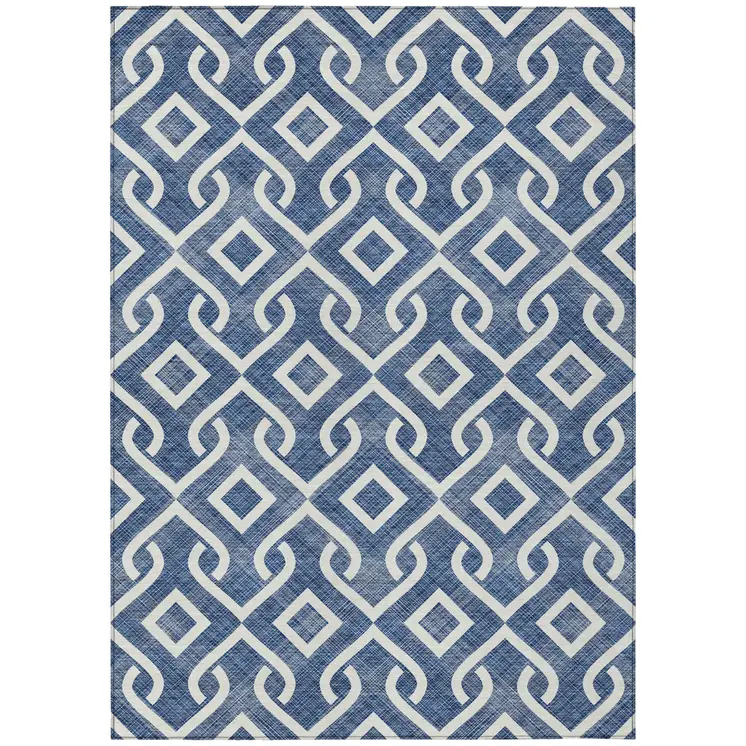 3' X 5' Navy Blue And Ivory Geometric Washable Indoor Outdoor Area Rug