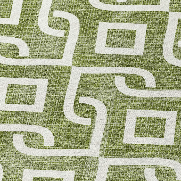 8' Olive Green And Ivory Round Geometric Washable Indoor Outdoor Area Rug