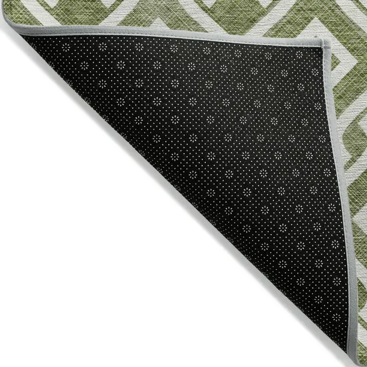 8' X 10' Olive Green And Ivory Geometric Washable Indoor Outdoor Area Rug