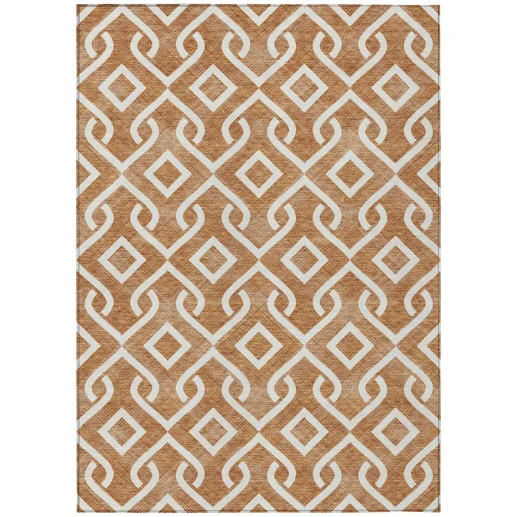 3' X 5' Orange And Ivory Geometric Washable Indoor Outdoor Area Rug