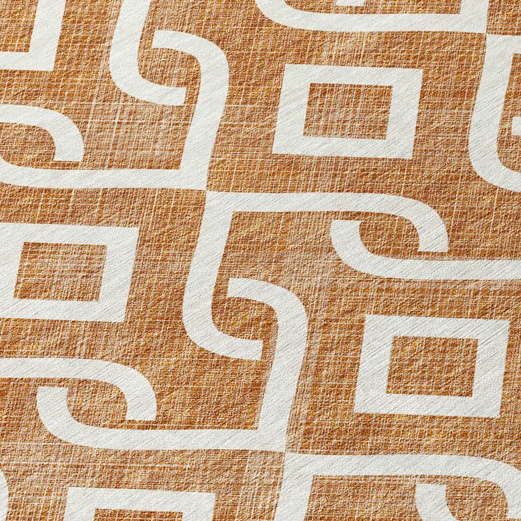 8' X 10' Orange And Ivory Geometric Washable Indoor Outdoor Area Rug