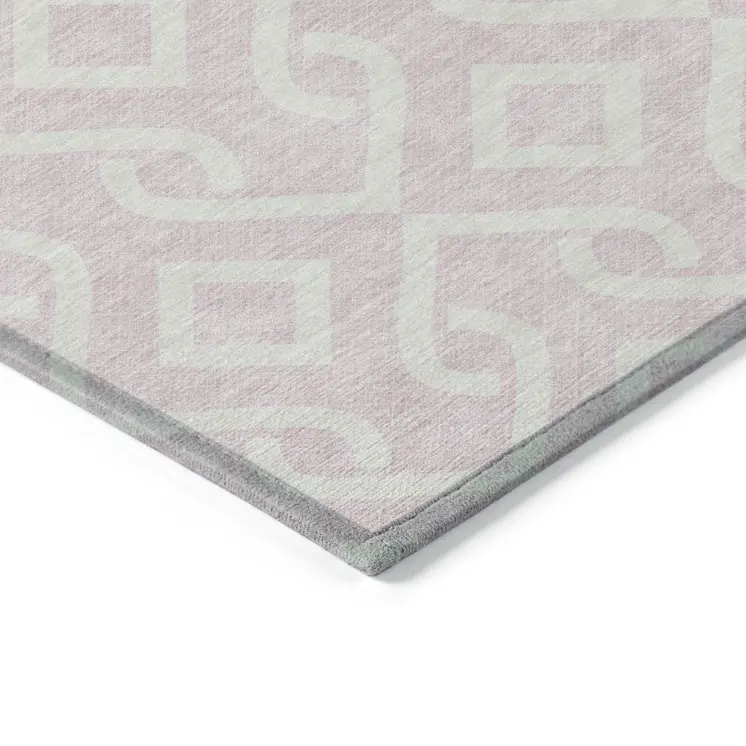 3' X 5' Pink And Ivory Geometric Washable Indoor Outdoor Area Rug