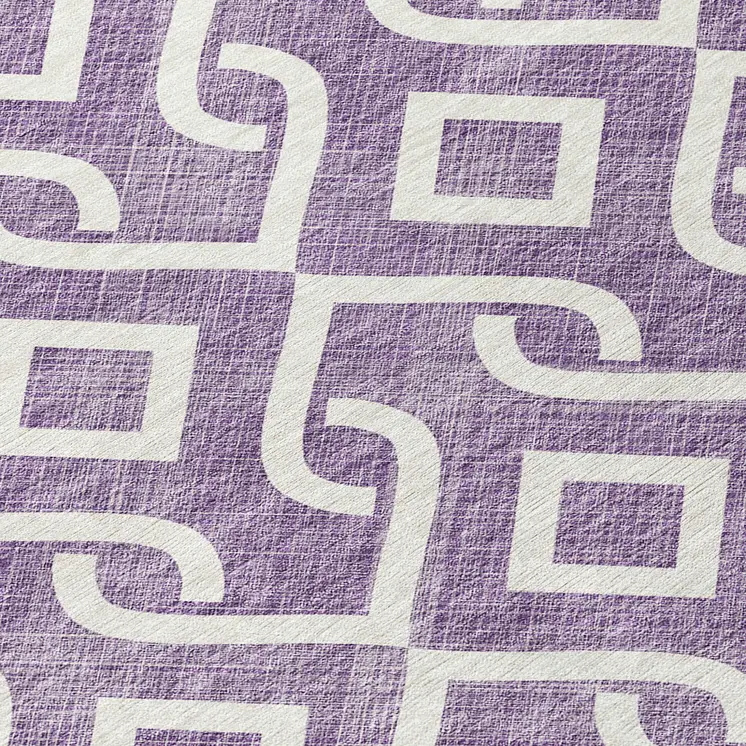 8' Purple And Ivory Round Geometric Washable Indoor Outdoor Area Rug