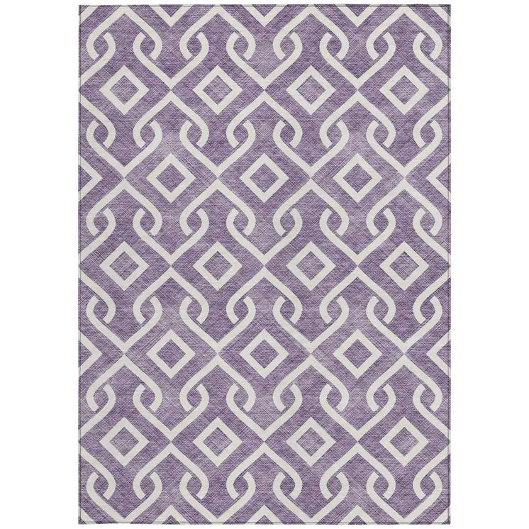 8' X 10' Purple And Ivory Geometric Washable Indoor Outdoor Area Rug