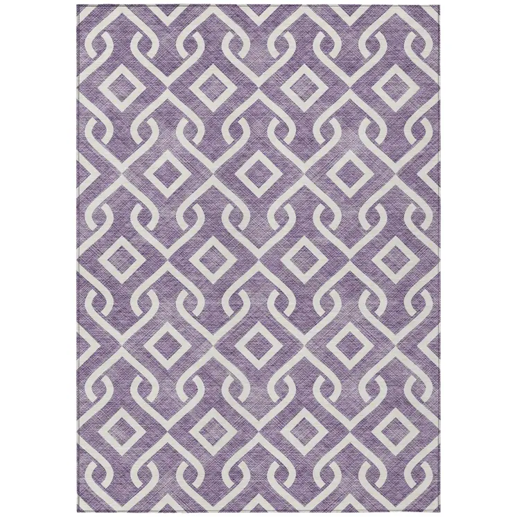 8' X 10' Purple And Ivory Geometric Washable Indoor Outdoor Area Rug