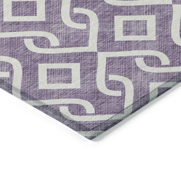 8' X 10' Purple And Ivory Geometric Washable Indoor Outdoor Area Rug
