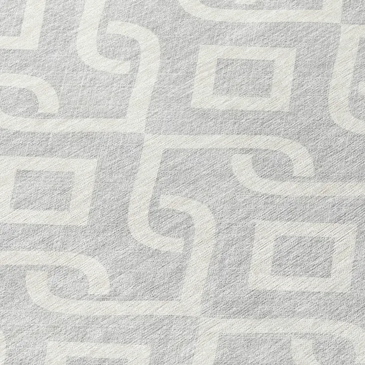 8' Silver And Ivory Round Geometric Washable Indoor Outdoor Area Rug