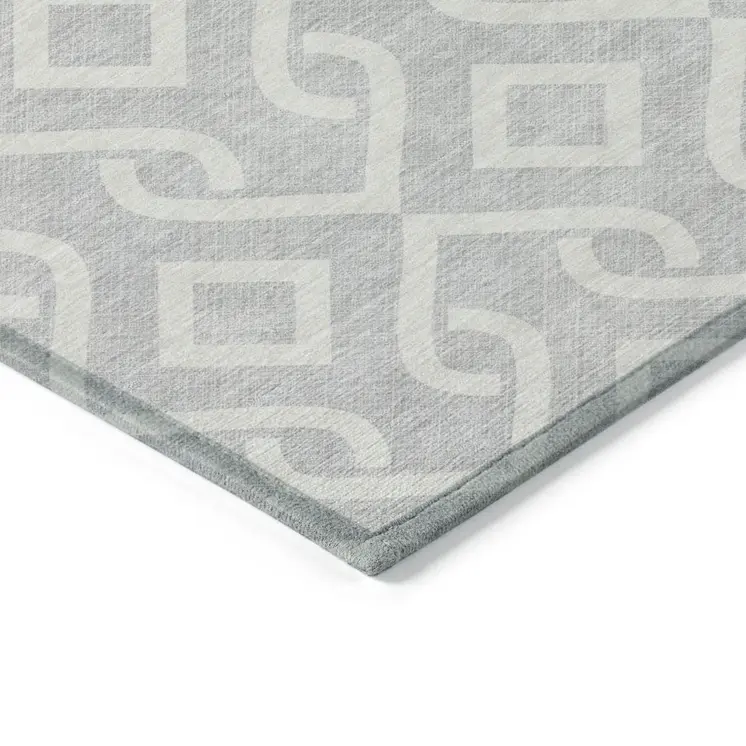 8' X 10' Silver And Ivory Geometric Washable Indoor Outdoor Area Rug