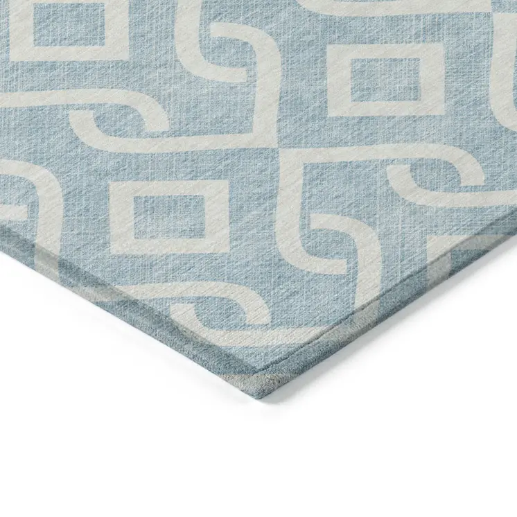 5' X 8' Sky Blue And Ivory Geometric Washable Indoor Outdoor Area Rug