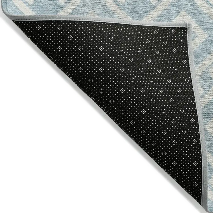 10' X 14' Sky Blue And Ivory Geometric Washable Indoor Outdoor Area Rug
