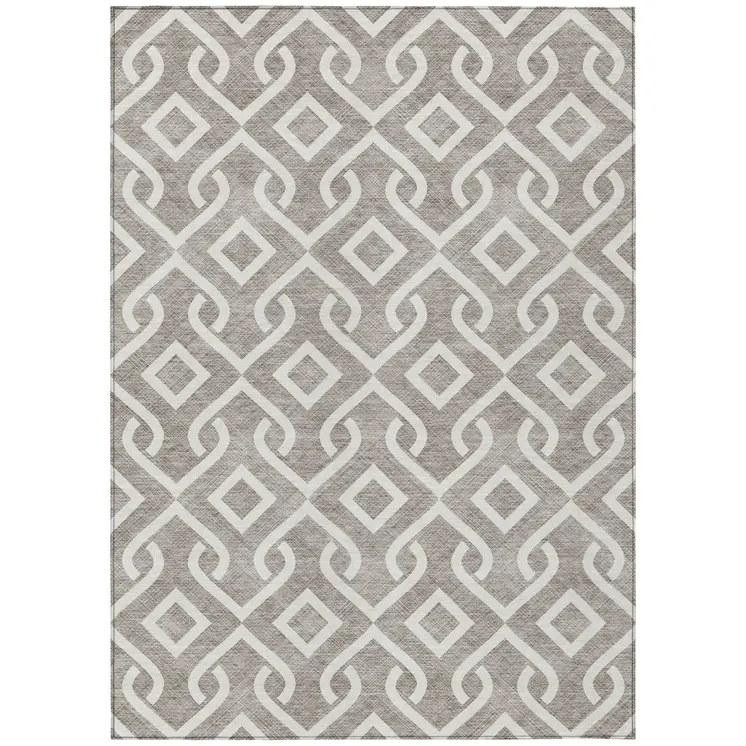 5' X 8' Taupe And Ivory Geometric Washable Indoor Outdoor Area Rug