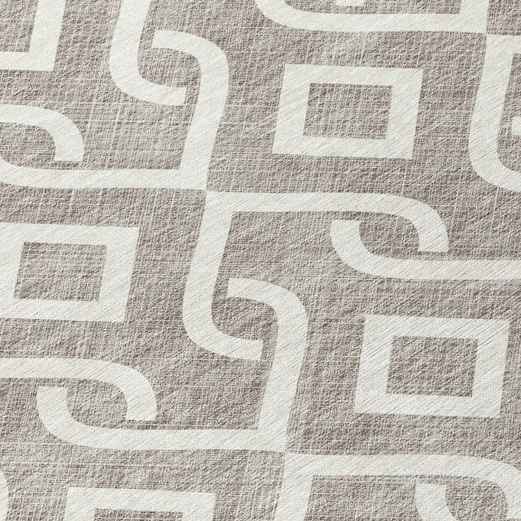 8' Taupe And Ivory Round Geometric Washable Indoor Outdoor Area Rug