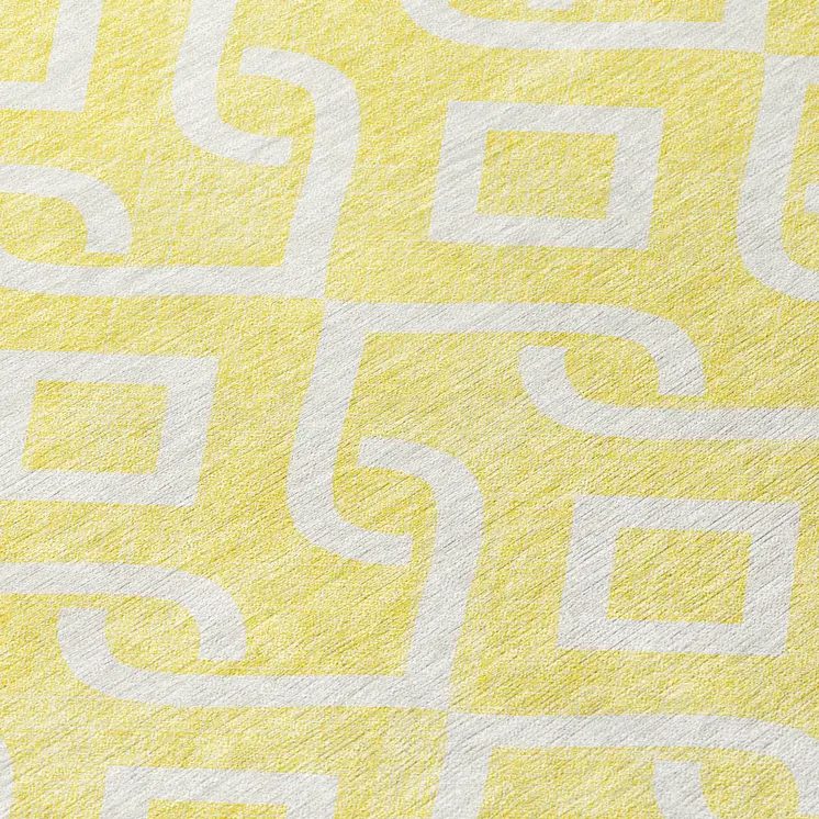 8' Yellow And Ivory Round Geometric Washable Indoor Outdoor Area Rug