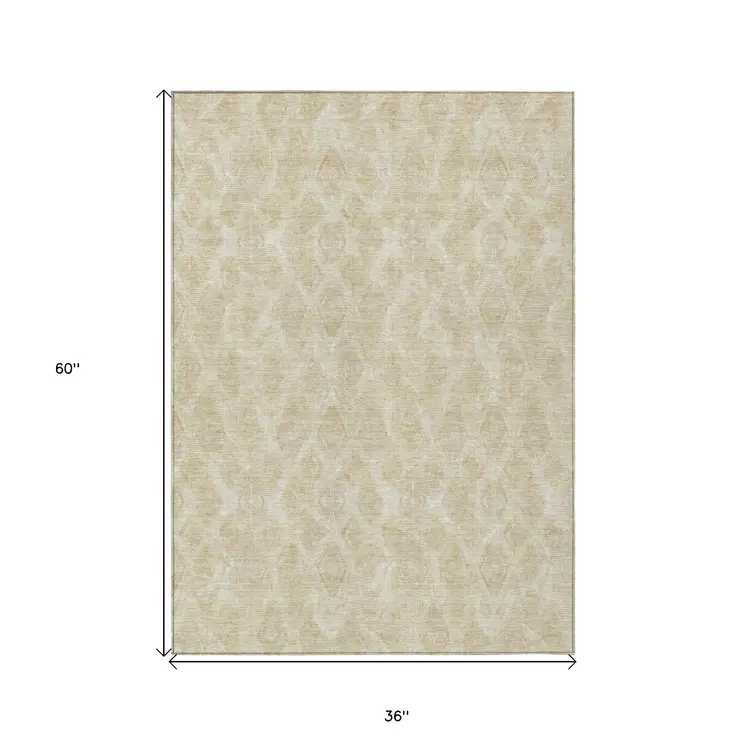3' X 5' Beige Taupe And Tan Geometric Washable Indoor Outdoor Area Rug
