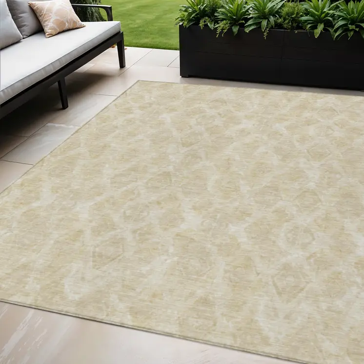 5' X 8' Beige Taupe And Tan Geometric Washable Indoor Outdoor Area Rug