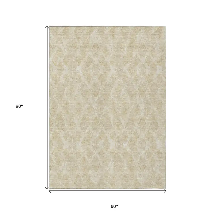 5' X 8' Beige Taupe And Tan Geometric Washable Indoor Outdoor Area Rug