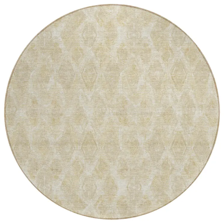 8' Beige Taupe And Tan Round Geometric Washable Indoor Outdoor Area Rug