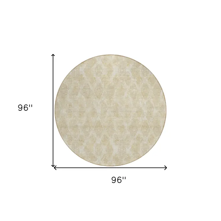 8' Beige Taupe And Tan Round Geometric Washable Indoor Outdoor Area Rug
