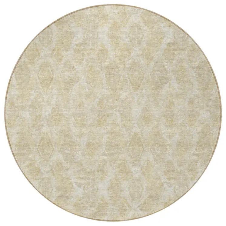 8' Beige Taupe And Tan Round Geometric Washable Indoor Outdoor Area Rug