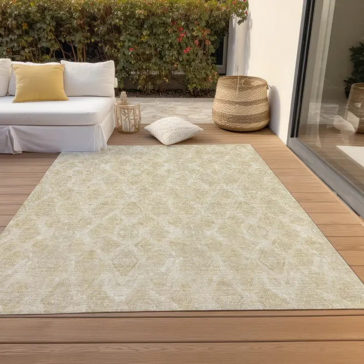 8' X 10' Beige Taupe And Tan Geometric Washable Indoor Outdoor Area Rug