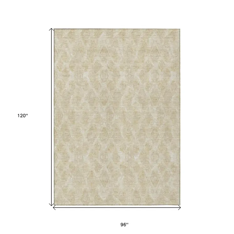 8' X 10' Beige Taupe And Tan Geometric Washable Indoor Outdoor Area Rug