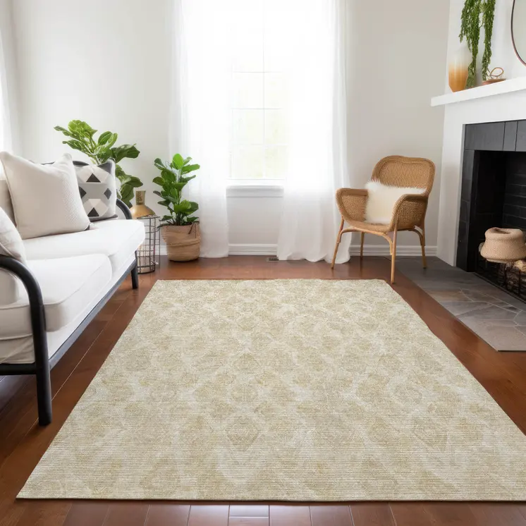 8' X 10' Beige Taupe And Tan Geometric Washable Indoor Outdoor Area Rug